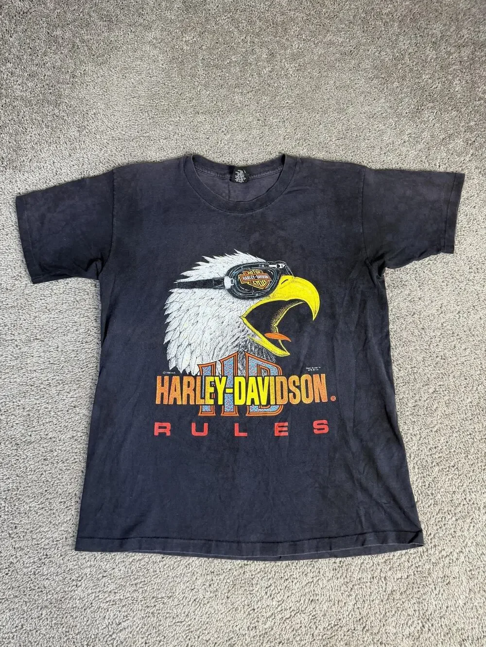 Vintage 90s Harley Davidson Shirt Mens Large Black RULES Screaming Eagle Faded